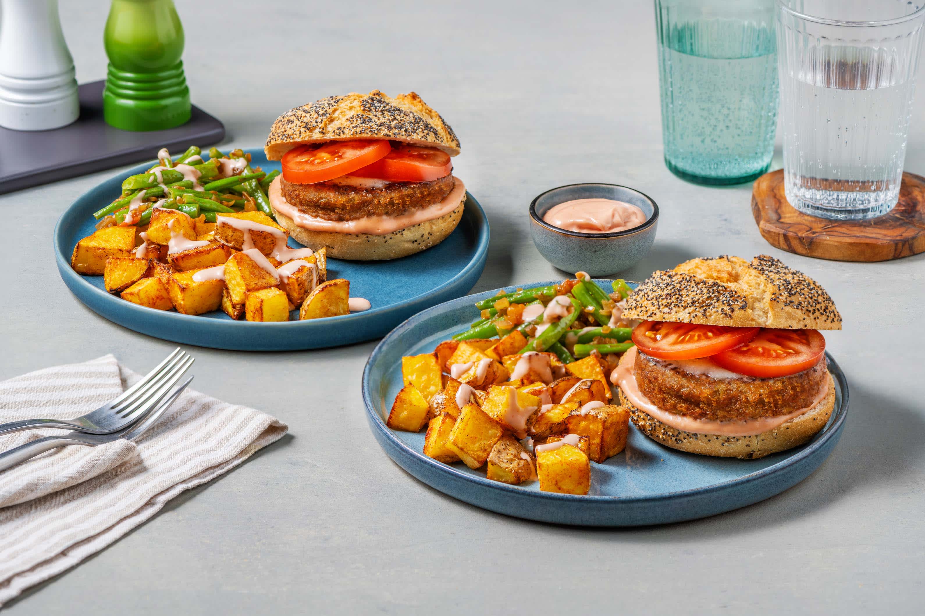 Wortel-pompoenburger met sperziebonen