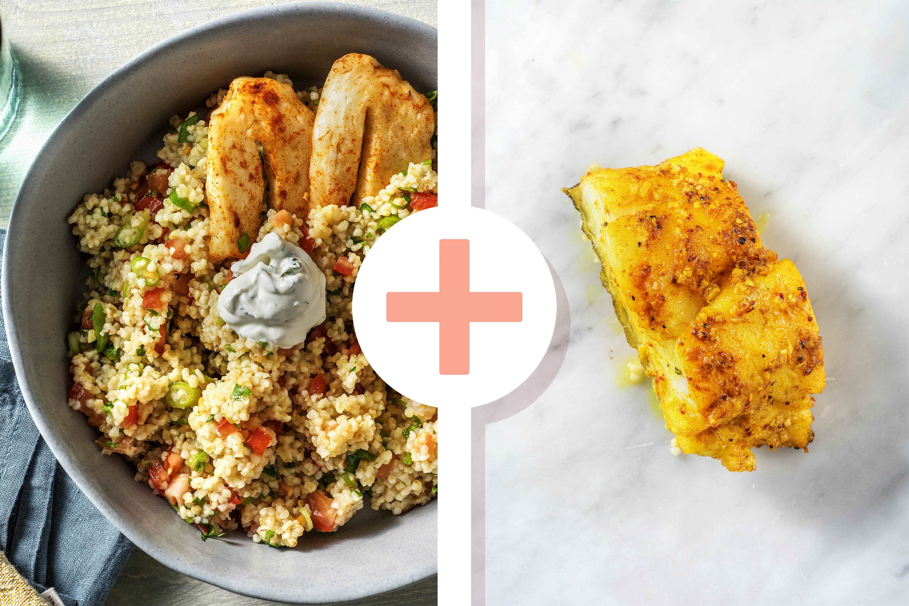 Halloumi auf Tabbouleh mit extra Kabeljau