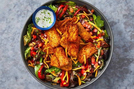 Chicken Fajitas Salad with Peppers and Onions
