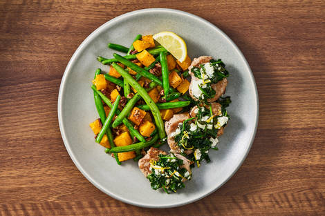 Médaillons de filet de porc garni de fromage de chèvre et d’épinards