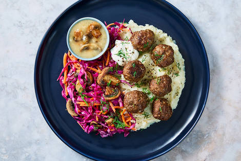 Boulettes de Beyond Meat® à la polonaise en sauce aux champignons et à l'aneth