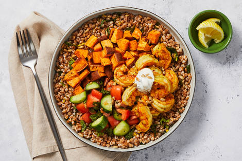 Mediterranean-Inspired Shrimp and Farro Bowl