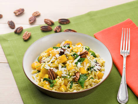 Orzo met pompoen, spinazie en grana padano