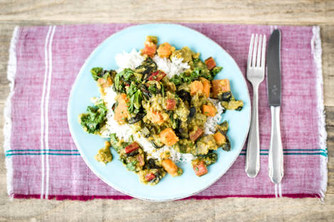 Sweet Potato & Aubergine Malaysian Laksa Curry