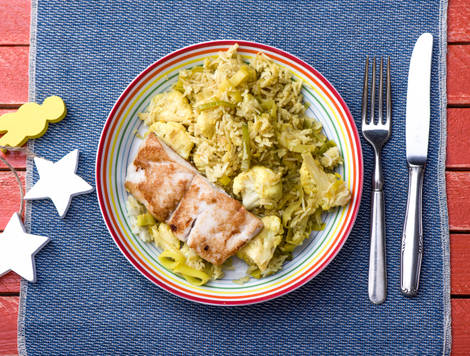 Roerbakgroenten met victoriabaarsfilet en rijst