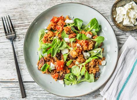 Couscous piquant à la harissa, aux olives et à la feta