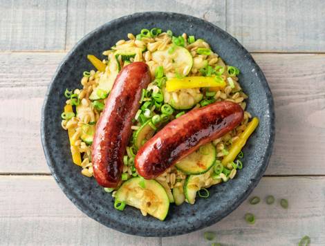 Orge perlé aux merguez épicées et aux graines de carvi