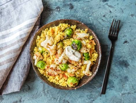 Couscous aux choux de bruxelles et au chou-fleur