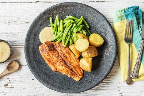 Filet de plie épicé aux haricots verts