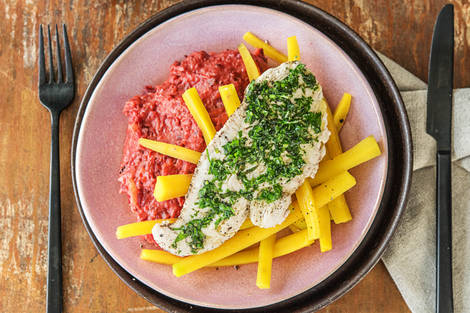 Putensteaks mit Rote-Bete-Püree,