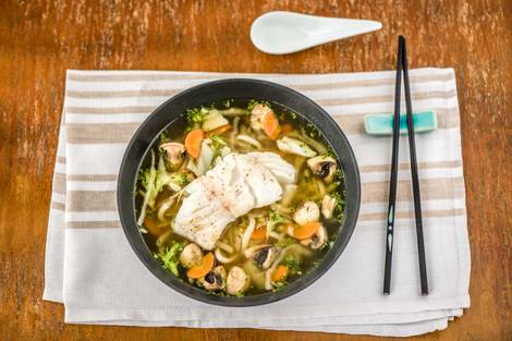 Japanse ramen met kabeljauw