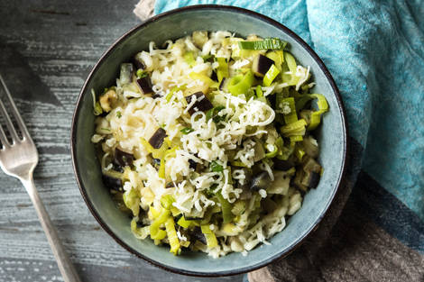 Risotto met aubergine en provolone