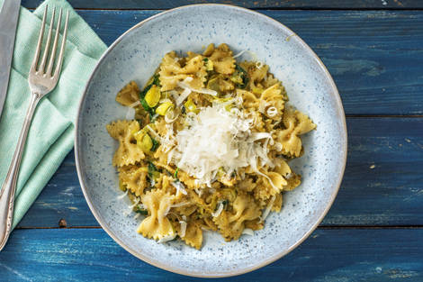 Farfalle sauce épinards et poireau