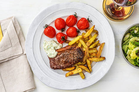Steak frites et mayonnaise à l'estragon