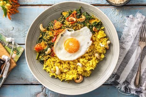 Riz jaune et curry d'épinards à la noix de coco