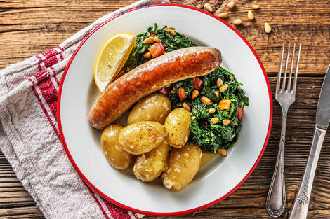 Saucisse de bœuf à l’italienne et pommes de terre au fromage