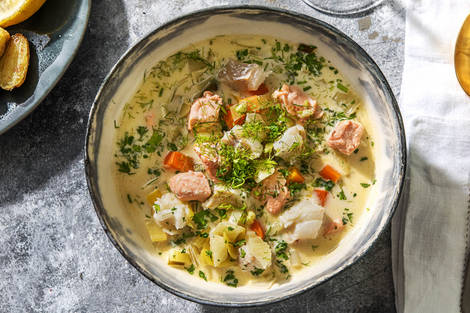 Luxe vispannetje met room en witte wijn