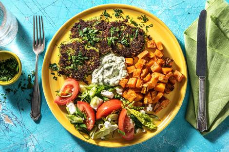 Brokkoli-Taler mit Ofen-Süßkartoffeln