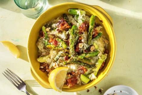 Grünes Spargelrisotto mit Bacon