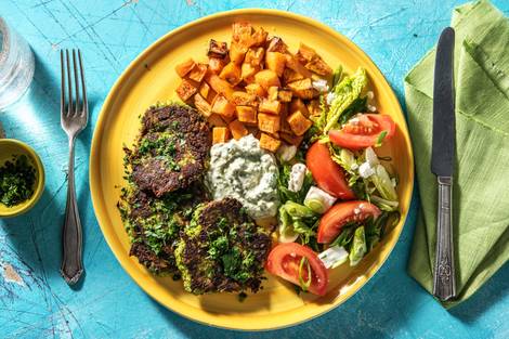 Brokkoli-Taler mit Ofen-Süßkartoffeln