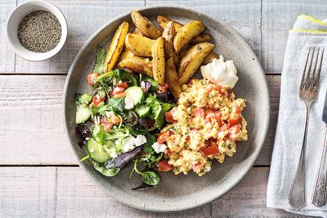 Roerei met tomaat en feta