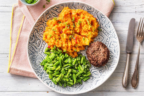 Steak haché et purée de patates douces piquantes