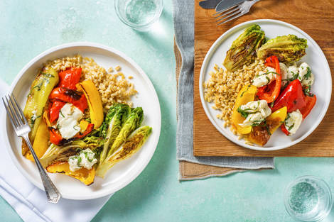 Poivrons caprese et little gem braisée