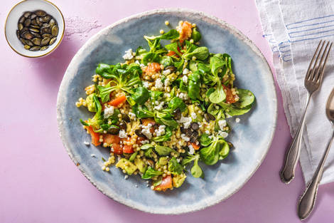 Salade de couscous perlé à l’avocat et à la feta