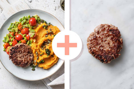 Duitse biefstuk met pittige puree van zoete aardappel