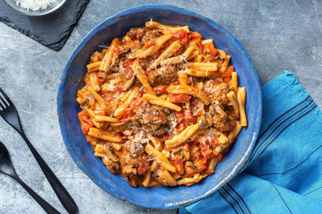 Snelle eenpanspasta met gehaktballen