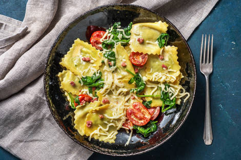 Ravioli sauce à la crème et épinards