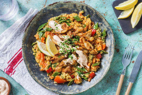 Snelle kipshoarma met bulgur