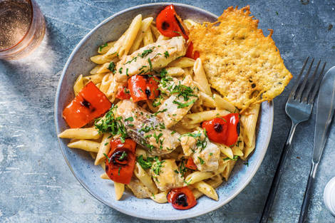 Penne mit Seelachs und Paprika
