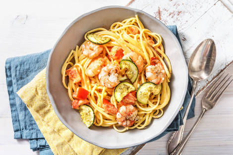 Linguine aux crevettes et courgettes