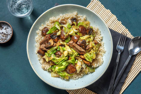 Émincés de bœuf à l'orientale accompagnés de riz