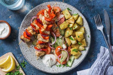 Hähnchenspieße mit Souflaki-Kartoffeln