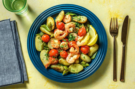 Crevettes à l'ail et sauce de tomates cerises