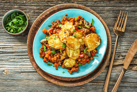 Linsenauflauf mit braunen Champignons