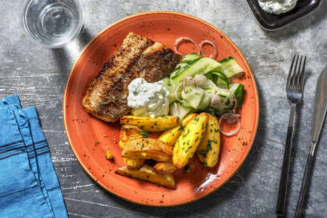 Seehecht mit griechischen Zitronenkartoffeln