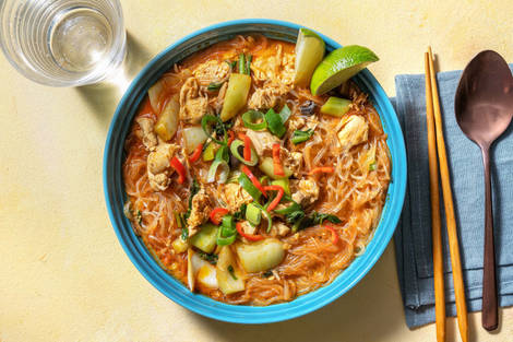 Laksa! Scharfe Hähnchen-Glasnudel-Suppe