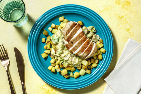 Schweinelachssteak mit Kartoffelwürfeln