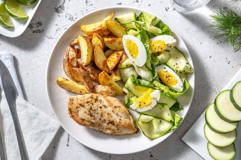 Kipfilet met tuinkruiden en aardappelpartjes