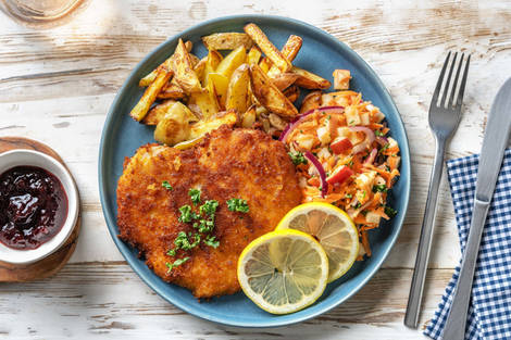 Wienerschnitzel met ovenfrietjes