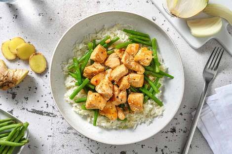 Poulet à l’asiatique aux haricots verts et au riz de chou-fleur