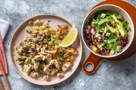 Geschnetzeltes van romige kip en champignons