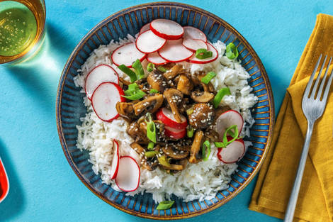Riz au sésame et champignons laqués