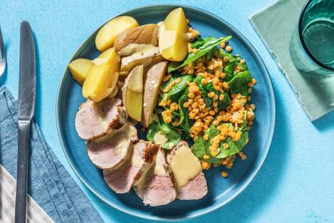 Schweinefilet mit Linsen-Spinat-Gemüse