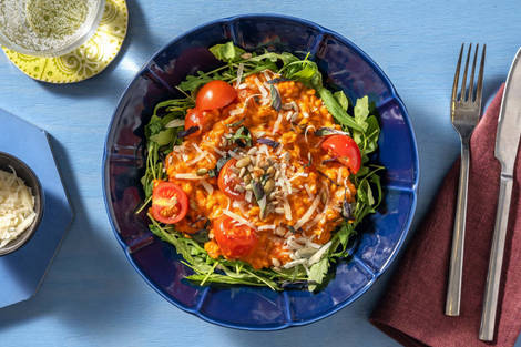 Risotto à la tomate, au lait de coco et basilic