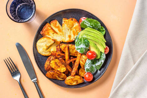 Halloumi mit Tikka Masala-Veggies & Avocado
