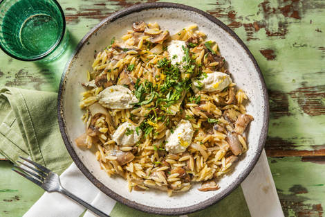 Orzo aux échalotes fondantes et ricotta au citron